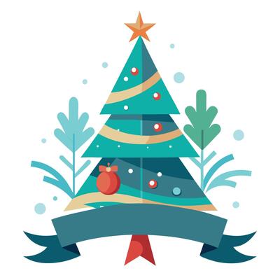 Abstract christmas trees in winter banner with copy space