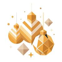 3D abstract Christmas light background with beige geometric Christmas ornaments vector