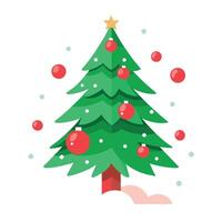 Pine tree with white snow and red ornament. christmas background vector