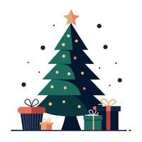 Christmas tree with gifts. xmas concept in dark style. copyspace vector