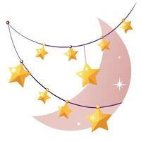Shiny stars string light decoration on abstract background with blurred lights vector