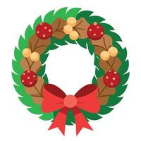 Christmas wreath adorned with pine cones and a red bow vector