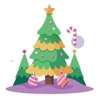 Giant christmas tree in the fairy tale world decorated with candy cane. vector