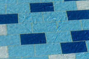 Underwater Mosaic Tiles Glisten in the Sun at a Vibrant Pool, Inviting Relaxation on a Warm Summer Day photo
