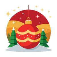 Red and golden christmas ball. Merry Christmas backdrop with realistic holiday decorations. vector