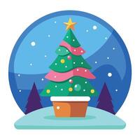 Christmas tree in a snow globe with snow vector