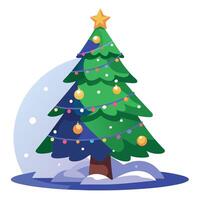 Festive illuminated Christmas tree in the snow. digital illustration vector