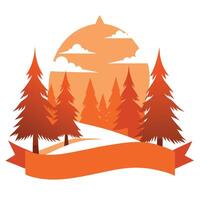 Winter Trees Silhouetted in Orange Fog. Dramatic. Snow covered Woodland scene. Seasonal Banner. vector