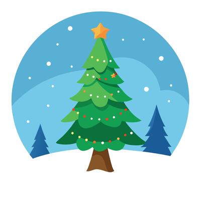 Beautiful Christmas tree in winter landscape. illustration. space for text