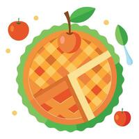 Homemade apple pie with festive garnish being sliced. image vector