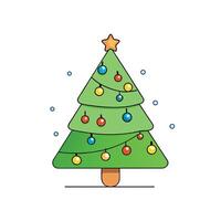 Christmas tree decorated on blurred bokeh lights background vector