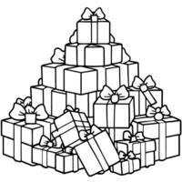 Different christmas presents on a large heap. Large stack of christmas packages. vector
