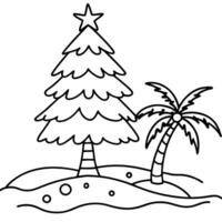 Christmas tree and palm trees coloring pages vector