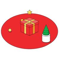 The red minimal scene with a Christmas gift box and gold ornament on a red background. 3d rendering. vector