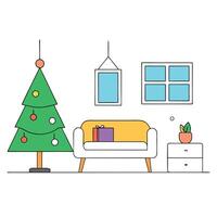 A Minimalist Living Room with a Christmas tree. Created with Technology. vector