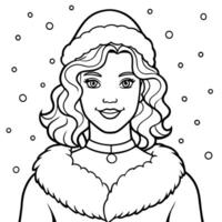 A beautiful woman dressed as santa claus is looking happy. in a winter christmas snowy background vector