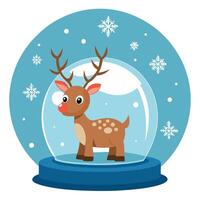 Deer in snowglobe. christmas reindeer with snowflakes in christmas snow globe vector