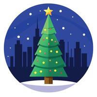 Large illuminated christmas tree in the city at night vector