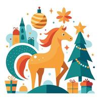 Illustration of a horse in a festive fantasy christmas setting on white background vector