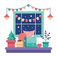 Cozy and festive atmosphere. Cushions and decor on the windowsill. created with technology vector