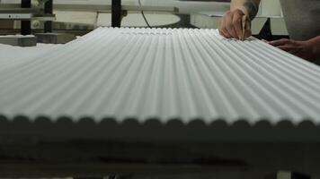 Permanent production at the factory. Creative. Work with the help of special fast machines and people of furniture manufacturing engineers. video
