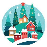 A cartoon illustration of a small town with houses and trees vector