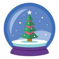 Snow Globe With Christmas Tree And Bokeh. Christmas Eve. vector