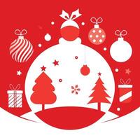 Red and whie christmas background with decoration. Greeting card mockup vector
