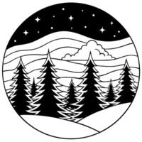 Magic colorful night landscape with pine trees and an amazing sky. vector