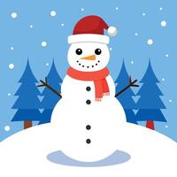 A snowman standing tall in a winter wonderland. Snowman standing in winter when christmas vector