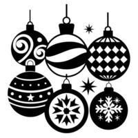 Set of black and white christmas balls with different ornament. vector