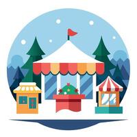 Christmas market with a tent and trees vector