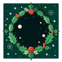 Dark Green christmas background with mistletoes frame vector