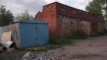 Old abandoned brick building in village. Clip. Abandoned and destroyed building in village. Old brick building in abandoned state video