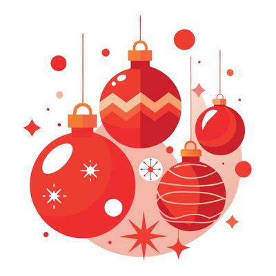 Abstract red christmas background with red christmas baubles and decorations. bokeh and sparkles