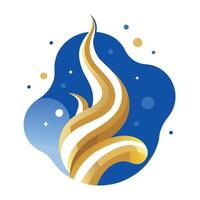 Abstract christmas illustration. gold wavy shapes and particles on blue background. vector