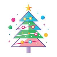Abstract merry christmas tree with neon colorful lighting. vector