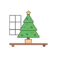 Christmas tree in table and window. copy space for product display and mockup vector