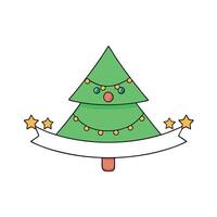Christmas tree banner with a garland of lights on a blurred background. vector