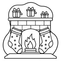 Christmas holiday winter time home greeting card - Feet in wool socks. fireplace in the background vector