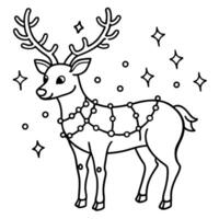 A magic festive reindeer covered in glowing lights in a winter scene. vector