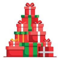 A pile of red wrapped presents in the shape of a Christmas tree vector