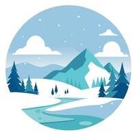 Minimalistic winter panoramic landscape with Copy space. illustration watercolor style. vector
