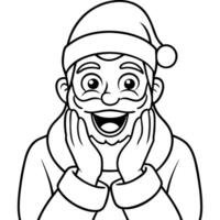 Man in Santa Claus Suit Expressing Happy Surprise with Hands on Face vector