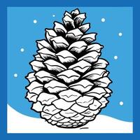 Pine cone covered with snow on a blue background. christmas greeting card. vector