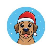 Portrait of christmas dog wearing santa hat with bokeh background vector