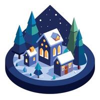 Miniature 3d christmas village at night with lights and snow made by vector