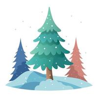 Watercolor card with Christmas tree and winter forest on a white background. vector