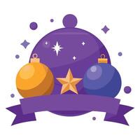 Purple Christmas ornaments. royal xmas or new year background banner. bokeh background vector