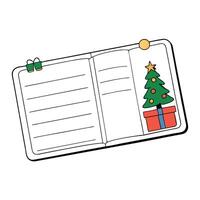 White blank flat lay empty mock up of open planner with christmas tree and decorations vector